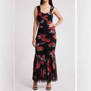 Floral Black and Red Dress
